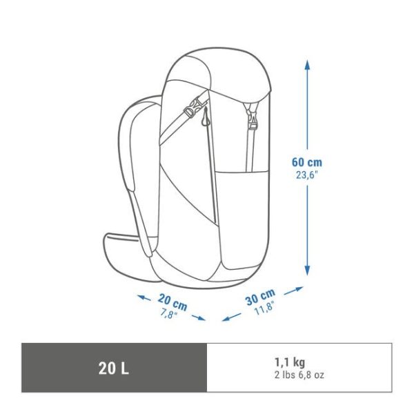 کوله طبیعت گردی-QUECHUA MH500 20L-مشکی/خاکستری - Image 13