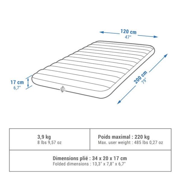 تشک بادی کمپ و کوه نوردی-QUECHUA 2Persons 120cm Air Comfort-آبی - Image 2