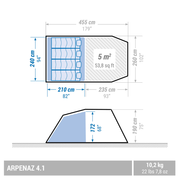 چادر کمپ و کوهنوردی- QUECHUA 4 Person Arpenaz 4.1 - یک خوابه - سرمه ای