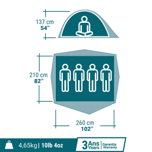 چادر کمپ و کوهنوردی- QUECHUA 4 Person – MH100 – خاکستری