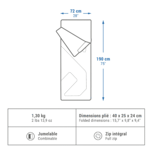 کیسه خواب کمپ و کوه نوردی – QUECHUA – Arpenase 15 °C Comfort – مشکی