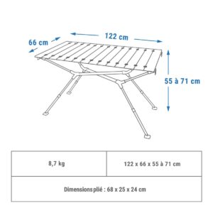 میز تاشو کمپ و کوه نوردی دکتلون – QUECHUA Camping Table – Wooden Surface – شش نفره
