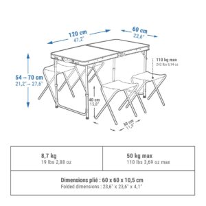 میز و صندلی تاشو کمپ و کوه نوردی دکتلون – QUECHUA Folding Camping Table  –  شش نفره