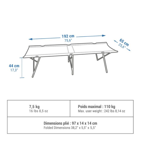 تخت جمع شونده کمپ و کوه نوردی دکتلون - QUECHUA Single Camping Bed - 65 cm - کرم - Image 2